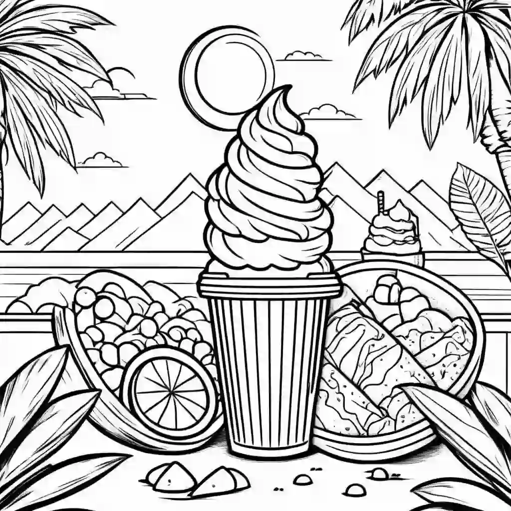 Ice cream and Sunscreen in Summer coloring pages